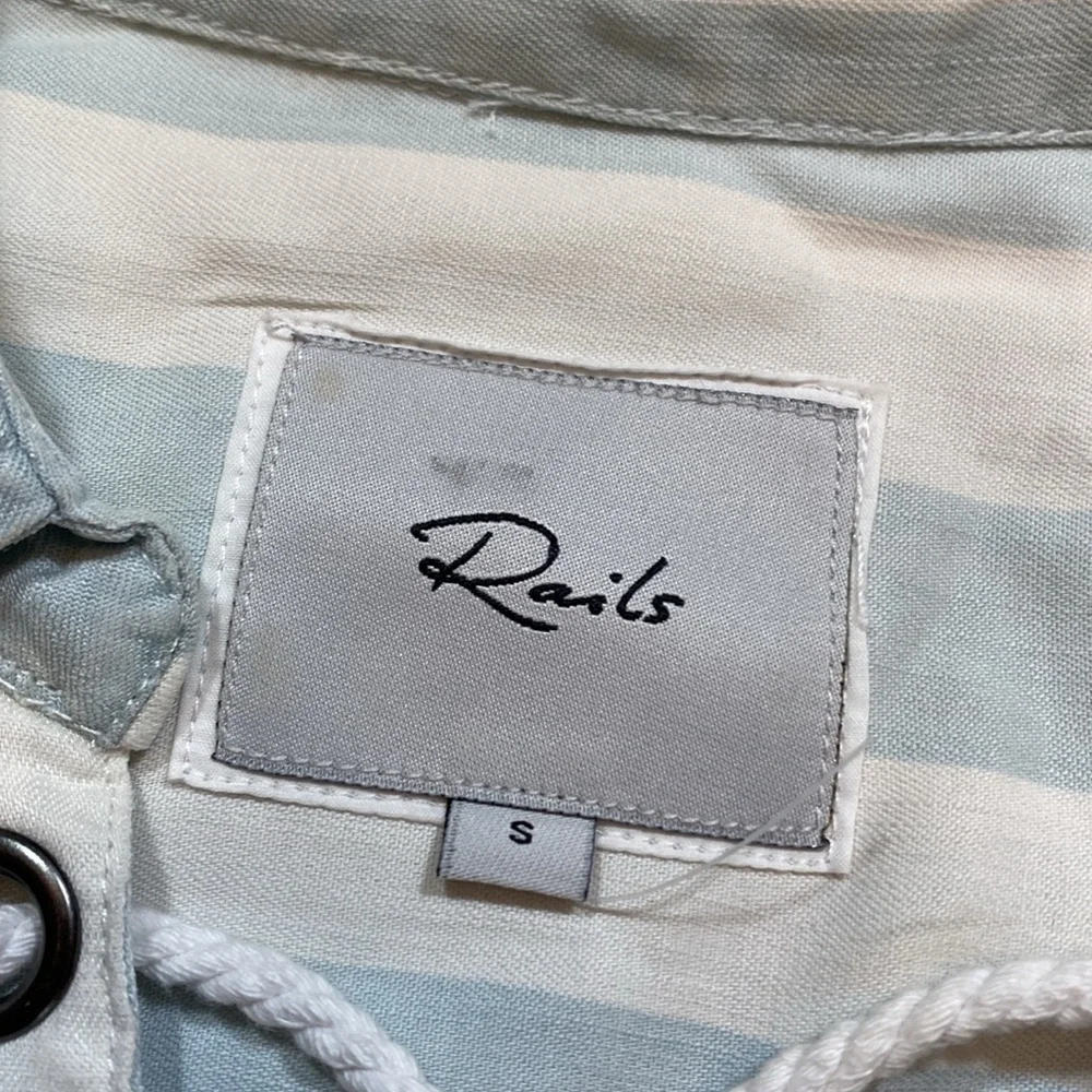 Rails Utility Blue White Tie Front Stripe Blouse sz S - Picture 7 of 9